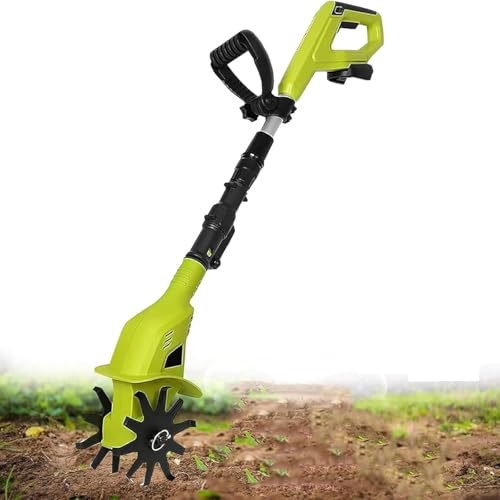 BOOZXCV Electric Garden Rotavator,Electric Cordless Tiller Cultivator,Soil Scarifiers for Lawns,10cm Tilling Width, 25cm Working Depth,With 2 X 2000mah Battery And Charger