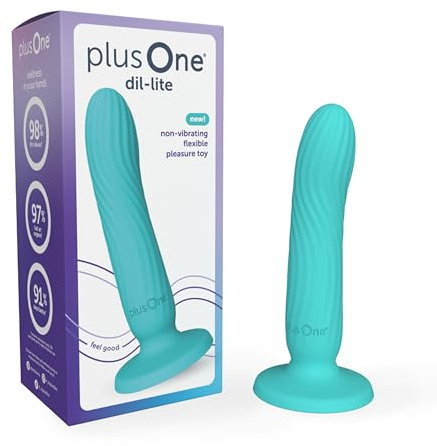 plusOne Dil-lite Internal Stimulator, Flexible and Non-Vibrating Dildo with Suction Base for Anal & Vaginal Play, Turquoise