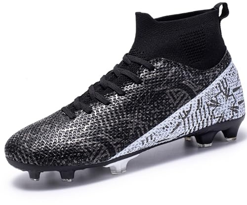 BAODLE Fotbollsskor för barn pojkar FG/AG utomhus män TF Spike fotbollsskor Turf high top fotboll professionella träningsskor, 1170 Fg svart vit, 43 EU