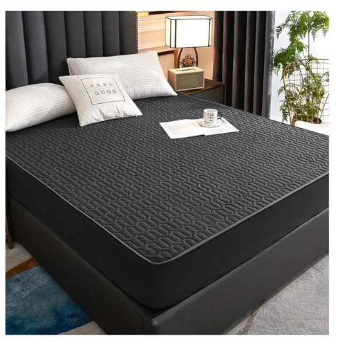 Housse De Matelas Housse de matelas épaisse imperméable, tapis matelassé en Latex, couvre-lit, drap-housse protection respectueux la peau ProtèGe Matelas(Black,160x200x30cm)