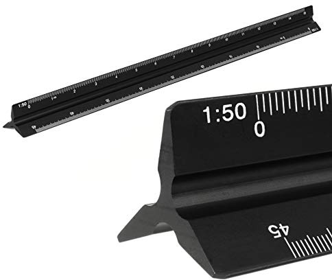 Maßstab Lineal Alu Dreikantlineal Dreikantmaßstab Scale Ruler 1: 20, 1: 25, 1: 50, 1: 75, 1: 100, 1: 150, 30cm Dreieckig Dreikantlineal Lasergraviert