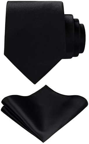 TIE G Einfarbiger Satin Formell für Herren Krawatte und Einstecktuch-Set im Geschenkkarton für die Hochzeit (Pures Schwarz)