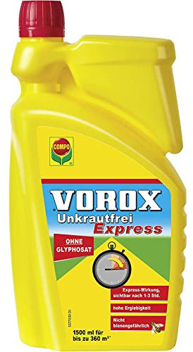 VOROX Unkrautfrei Express - Bekämpfung von Unkräutern an Zierpflanzen, Obst und Gemüse, wirkt gegen Algen, Moos und mehr als 50 Unkräuter - 1,5L Konzentrat