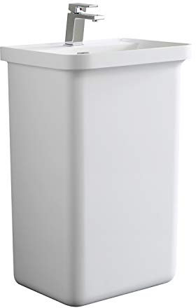 StoneArt Waschtisch Standwaschbecken aus Minealguss Design Gussmarmor Standwaschtisch mit Hahnloch LZ518 52x45cm weiß glänzend