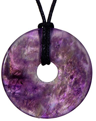 Morella Collar para Mujer 80 cm y Colgante de Gema en Forma de Donut Amatista en Bolsa de Terciopelo