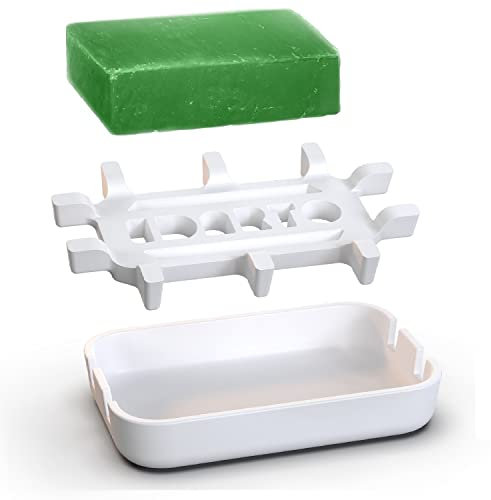 EDARTO® Seifenschale mit Abtropfschale, nachhaltig aus Bambusfaser und Maisstärke + Sisal Seifensäckchen.100% plastikfrei, ideal für Naturseife und festes Shampoo.