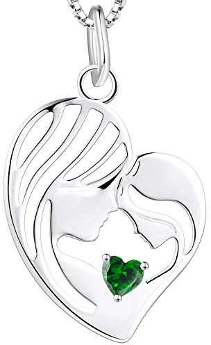 YL Mutter und Tochter Kette 925 Sterling Silber Mai Geburtsstein Grün Zirkonia Herz Anhänger Halskette Geschenke für Mutter Damen, 45-48 CM