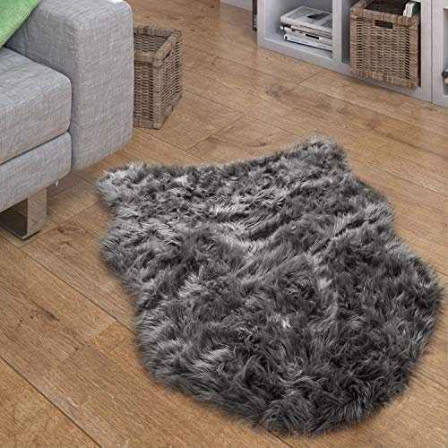 Paco Home Kunstfell Fellteppich Imitat Sitzkissen Herzform Rund Versch. Formen Dunkelgrau, Grösse:80x120 cm Fell-Form