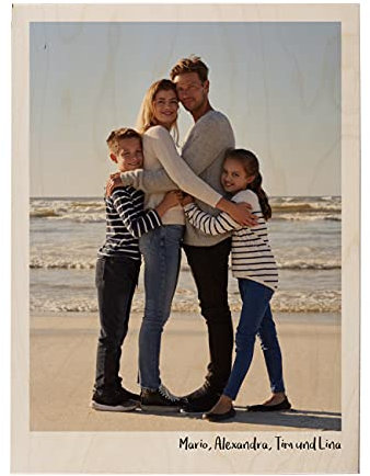 Herz & Heim® Holzbild mit eigenen Fotos gestalten - tolle Geschenkidee zu Weihnachten/Geburtstag/Muttertag/Valentinstag Foto mit Text, 30 cm x 40 cm