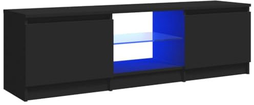 vidaXL TV-Schrank mit LED-Beleuchtung, Schwarz, 120x30x36 cm, Holzwerkstoff & Sicherheitsglas, TV-Board für Fernseher bis 50, Lowboard mit Ablagen, Modernes Wohnzimmermöbel