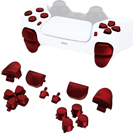 eXtremeRate Replacement D-pad R1 L1 R2 L2 Triggers Share Options Face Buttons, Scarlet Red Full Set Buttons Compatible with ps5 Controller BDM-010 & BDM-020