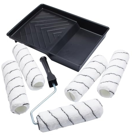 ProDec Advance 9 inch x 1.75 7 piece Paint Roller Set | 5 x Medium Pile Microfibre Rollers, Cage Frame and Tray for Painting with Emulsion Paints on Interior Walls and Ceilings, 9