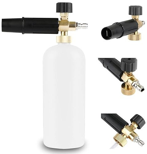 YUET Espuma de Nieve Lance, Lanza con Conector Rápido de 1/4 para Pistola de Espuma Hidrolimpiadora, 1L Ajustable Botella Pulverizador de Lavado de Coches