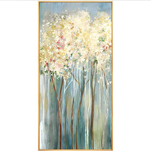 100% dipinte a mano quadri su tela, semplicità moderna Fiore d'oro floreale Albero di fiori Paesaggio verticale Opera d'arte astratta dipinti ad olio per soggiorno Camera da letto Decorazioni domes