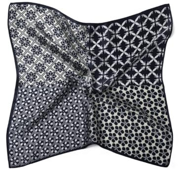 MayTree Seidentuch aus 100% Maulbeer-Seide - Quadratisch Tokio dunkelblau weiß gemustert 53x53 - Luxuriöses Damen Halstuch - Eleganter Bandana-Schal für Damen - Luxus und Komfort für Erwachsene