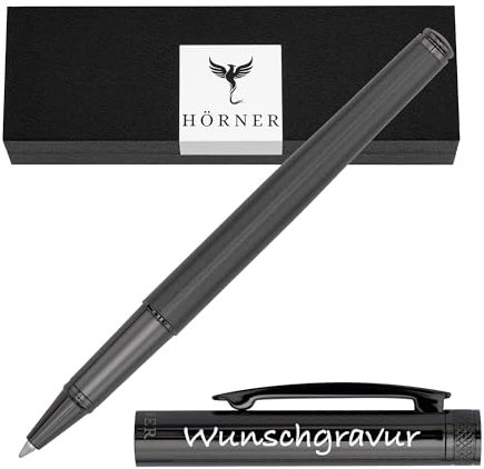Hörner Levio l Hochwertiger Tintenroller mit Gravur l Edle Geschenkbox l Schreibfarbe Blau 0,7 l Wechselbare Mine Made in Germany l Strichstärke M l Aus Metall