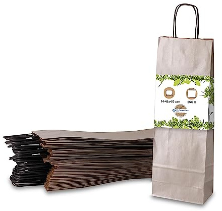 BIOZOYG 250x Flaschentaschen 14 x 8 x 40 cm silber - Weintasche Geschenktüte Flaschen - Flaschentüten Kraftpapier Geschenkverpackungen Wein Papiertüten