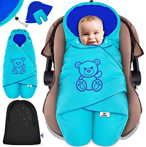 KIDIZ® Baby Einschlagdecke Babyschale Winter Herbst Babydecke mit Kapuze & Tasche Universal Fußsack kompatibel mit Maxi-Cosi, Römer, Buggy, Kinderwagen & Autositz isolierend gegen Wind, Nässe & Kälte