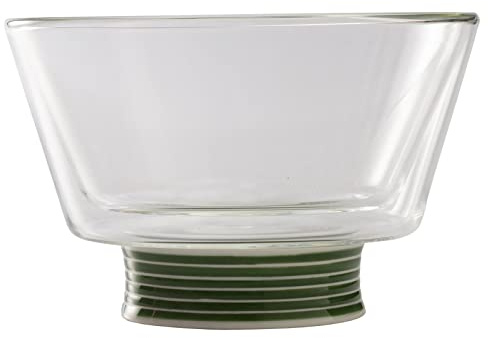 東洋セラミックス Branew BraBowl 58395 Heat Resistant Glass, Double Layer, Bowl, Plate, Small, 5.1 inches (13 cm), Microwave and Dishwasher Safe, Heat Retention, Cold Insulation, Green Line, Made in Japan