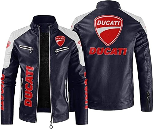 SHMIZZ Uomo PU Moto Stand Up Collar Giacca per Ducati Stampato Giacca Biker Antivento Impermeabile Pieno Zip Equitazione Giacca - Regalo Teen -C||M