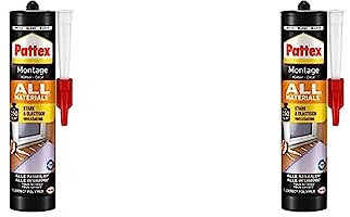 Pattex Montagekleber All Materials, stark haftender Alleskleber, Kraftkleber für innen & außen, Kleber für saugende und nichtsaugende Materialien, 1 x 450g (Packung mit 2)