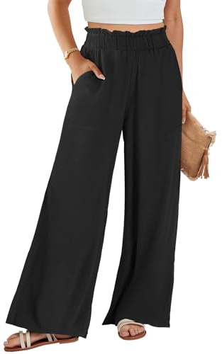 ANRABESS Womens Linen Pants 2026 Summer Casual Loose Wide Leg Palazzo Pants High Waist Flowy Beach Trousers Work Outfits Black Medium