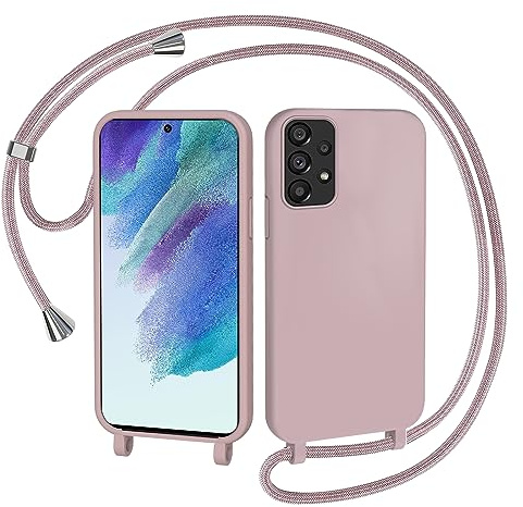 AOMYKE Handyhülle für Samsung Galaxy A53 5G Hülle mit Band, Handyband Samsung Galaxy A53 5G Hülle zum Umhängen Schutzhülle mit Kette Kordel Weich TPU Liquid Silikon Case, Pink