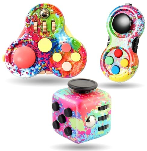 Steemjoey 3Pcs Fidget Toy Cube Anti Stress Jouet, Fidget Pad, Manette de Jeu Portable-Réducteur de Stress, Gadget Sensoriels Cadeau Cube de Stress pour Enfants Adultes (Couleur)