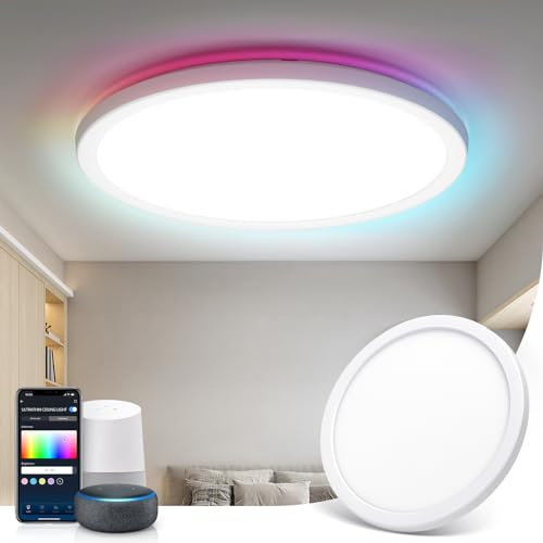 Aigostar Lampara Techo Inteligente,22W 1900 LM 2700K-6500K, Plafon LED Techo RGB WIFI Compatible con Alexa y Google Home, Lamparas de Techo Regulable para Salón/Dormitorio/Cocina/Comedor, Φ30 CM