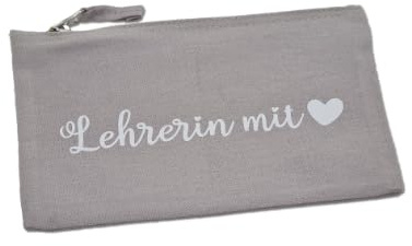 Lehrerin/Lehrer mit Herz Federmäppchen - Federtasche - Federmappe - Geschenk - Abschiedsgeschenk Schule (Grau)