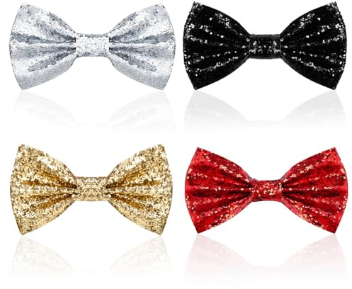 LURVOUS 4 Pièces Noeud Papillon Paillette, Noeud Papillon Scintillant Nœud Papillon Pré-noué avec Strass, Noeuds Papillons Brillant pour Homme, Accessoires Paillettes pour Fêtes, Carnavals (4 Colors)