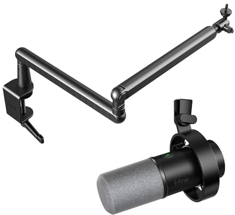 FIFINE XLR Studio Mikrofon mit Arm, USB Microphone PC mit Mikrofonarm Low Profile, Einstellbarer Stangen Mikrofon Ständer mit Mikrofonclip für Podcast Gaming Streaming (K688+BM88)