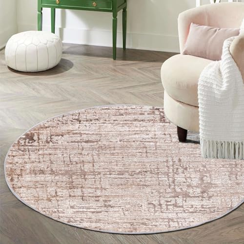 Mazovia Teppich Wohnzimmer Ø120cm Rund Creme Abstrakt Weich Pflegeleicht | Teppich für Schlafzimmer Esszimmer Büro Beige Maschinengewebt Allergikerfreundlich Fußbodenheizungsgeeignet Kurzflor Modern