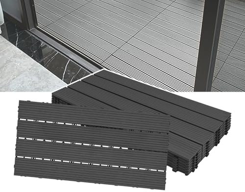 FIVMEN Terrassenfliesen Klicksystem Balkonfliesen WPC Terrassenplatten 30x60cm/Stück Balkon Bodenbelag Wetterfest mit Drainagefunktion Balkonboden Holzoptik Zuschneidbar, 6pcs/1m² (Anthrazit)
