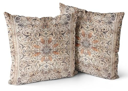 Snylcce 2er Set Boho Kissenbezüge Dekokissen 40 x 40 Samt Soft Kissenbezug Böhmischer Retro Ethno Dekorative Kissenhülle Zierkissenbezüge für Sofa Schlafzimmer Wohnzimmer Zuhause Dekoration Braun