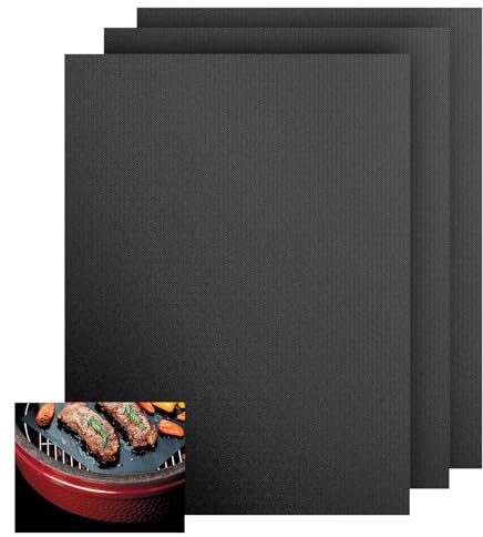 KitchenRaku BBQ Grill Mat, Oven Liners for Bottom of Oven, 32x50cm, 3 Pack | Non-stick, Heat Resistant up to 260°C, Reusable, Easy to Clean, BBQ Lines for Gas Grill, Charcoal and Fan Assisted Ovens