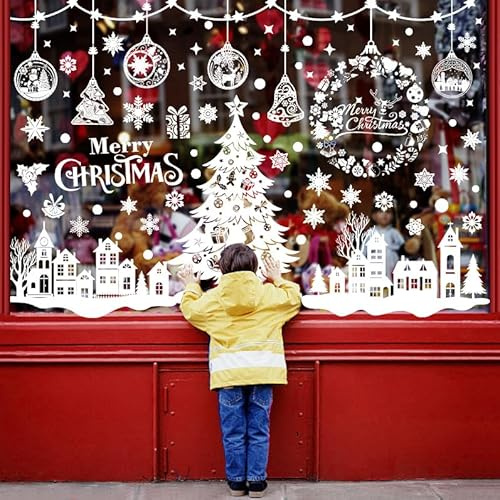 heekpek 244 Stück Weiß Fensterbilder Weihnachten Selbstklebend Wiederverwendbar, Fensteraufkleber Weihnachten Fenstersticker Groß DIY Fensterdeko Weihnachten