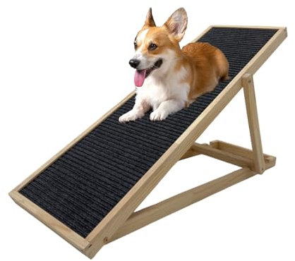 TRUTZHOLM Robuste Hunderampe aus Kiefernholz 104x35 cm höhenverstellbar 46/52/56 cm 35 kg Tragkraft weiche Lauffläche aus Filz Hundetreppe Hundeleiter Katzentreppe Haustierrampe Aufstiegshilfe