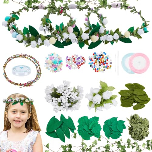 INFUNLY 12 Set DIY Blumenkronen Bastelset Handgefertigtes Blumenkronen Set Basteln Sie Ihren Eigenen Blumenkranz Für Blumenkronen Haarschmuck Für Hochzeiten Geburtstage Partys Gastgeschenke DIY Kunst