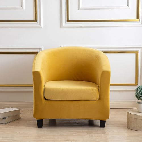 Surwin Samt Sesselbezug Sesselschoner mit Elastisch Stretch Husse, Monochrom Split Sesselüberwurf Universal Chair Schonbezug Sofabezug für Clubsessel Lounge & Cocktailsessel (Gelb)