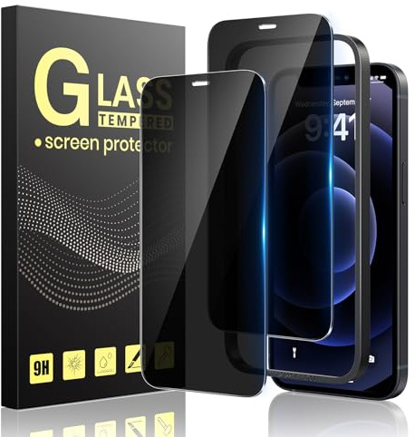 Guretok 2 Stück Sichtschutz für iPhone 12 Mini Schutzfolie 5,4 Zoll | Einfache Installation Rahmen, Privacy Glas, 28° Anti-Spy Folie, Dunkle Schutzglas, Kratzfest, 9H Härte, Anti-Drop