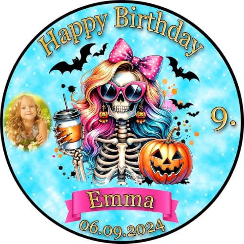 Tortenaufleger Fototorte Tortenbild Geburtstag Halloween Kürbis Skelett HW32 (Zuckerpapier) Rund 20 cm Ø mit Foto