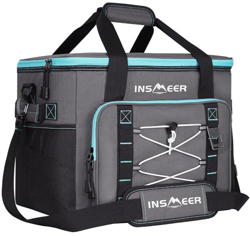 INSMEER Isolerad kylväska, 40 l, 60 burkar kapacitet, läckagesäker/hopfällbar/bärbar, med flasköppnare