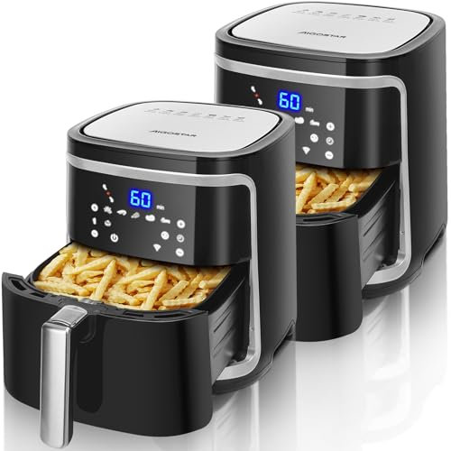 Aigostar Cube Smart WiFI - Heißluftfritteuse 7L XXL, Airfryer 1900W, APP-Steuerung, 7 Programmen, LED-Touchscreen, Warmhalten, 20 Rezepte, Ohne Öl Air Fryer für 6-10 Personen, DIY-Menü, Schwarz *2