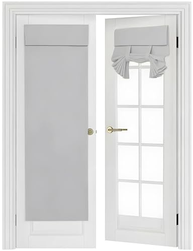 YedZen Verdunkelungs Türvorhang 66x173cm, Französische Türvorhänge ohne Bohren zum Kleben mit Haltebändern, Blickdicht für Privatsphäre, Lichtsteuerung ＆Thermische, Hellgrau, 1 Paneel