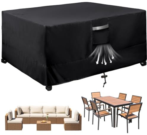 Garden Furniture Covers Waterproof, Black Rectangular 125x65x75cm, Heavy Duty Oxford Fabric, Waterproof Windproof Anti-UV Outdoor Furniture Cover, Patio Rattan Table and Chair Set Cover