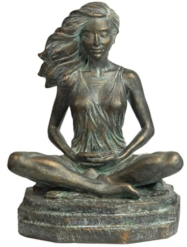 Escultura Mujer Meditación Yoga Bronce óxido - Figura Decorativa Zen Resina 20 cm