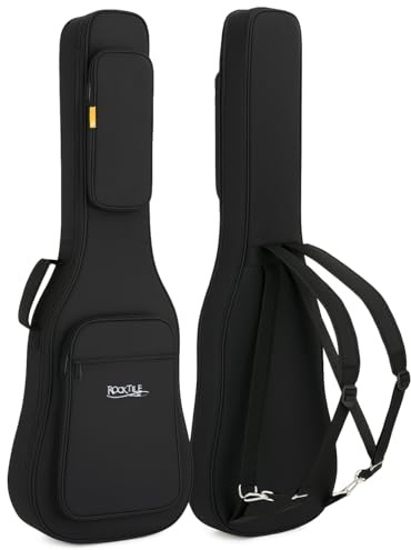 Rocktile EGSC-1122BK Housse Souple Guitare électrique, épaisse et rembourrée, Support Manche Auto-agrippant, Bretelles Sac à Dos, 3 Poches extérieures, résistante à l’Eau, Robuste, Noire.