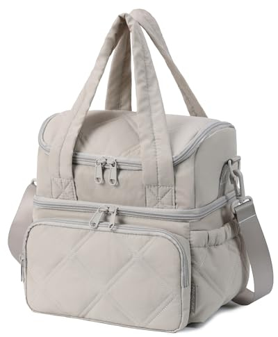 Hedcaw Lunch Bag Women Double Deck Quilted Puffer Insulated Lunch Cooler Leakproof Durable Reusable For Work Picnic Meal Prep