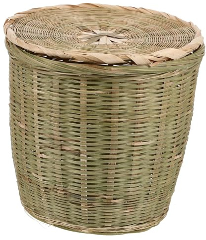 Gogogmee Cesta de Almacenamiento Tejida Estilo Rural de Bambú para Hogar | Cesto Mimbre con Tapa, Cesta con Tapa Almacenaje, Papelera Decorativa con Tapa